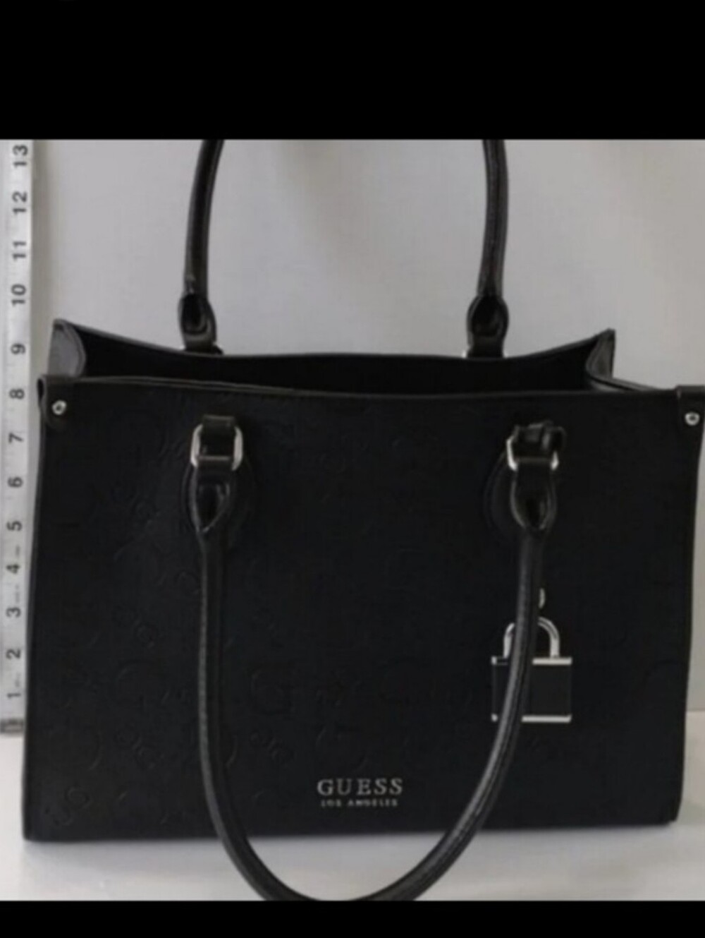 GUESS Black Signature G Logo-Embossed Textured Tote Bag With Lock Charm